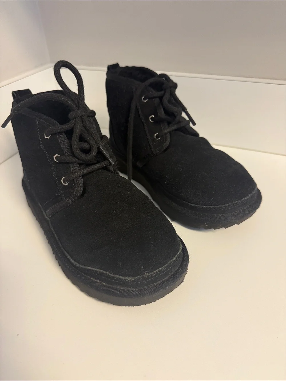 UGG Kids Black Suede Lace-Up Ankle Boots